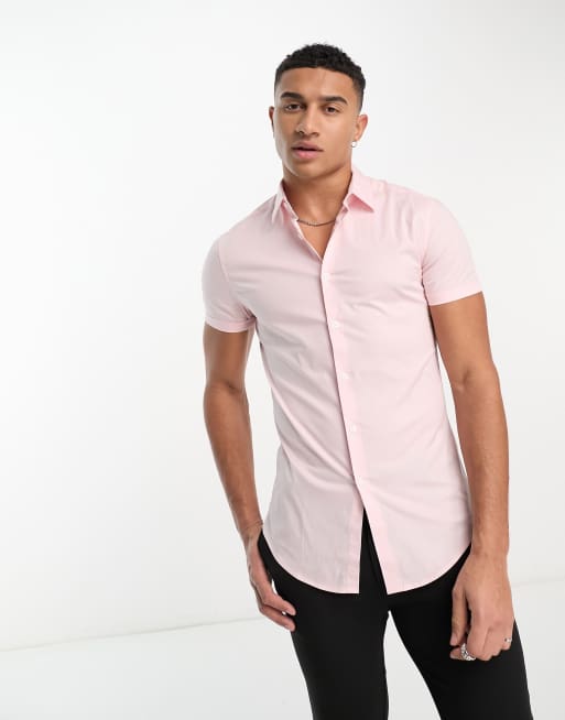 ASOS DESIGN skinny fit shirt in pale pink | ASOS