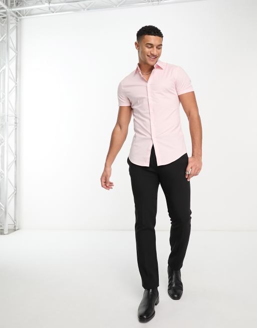 ASOS DESIGN skinny fit shirt in pale pink | ASOS