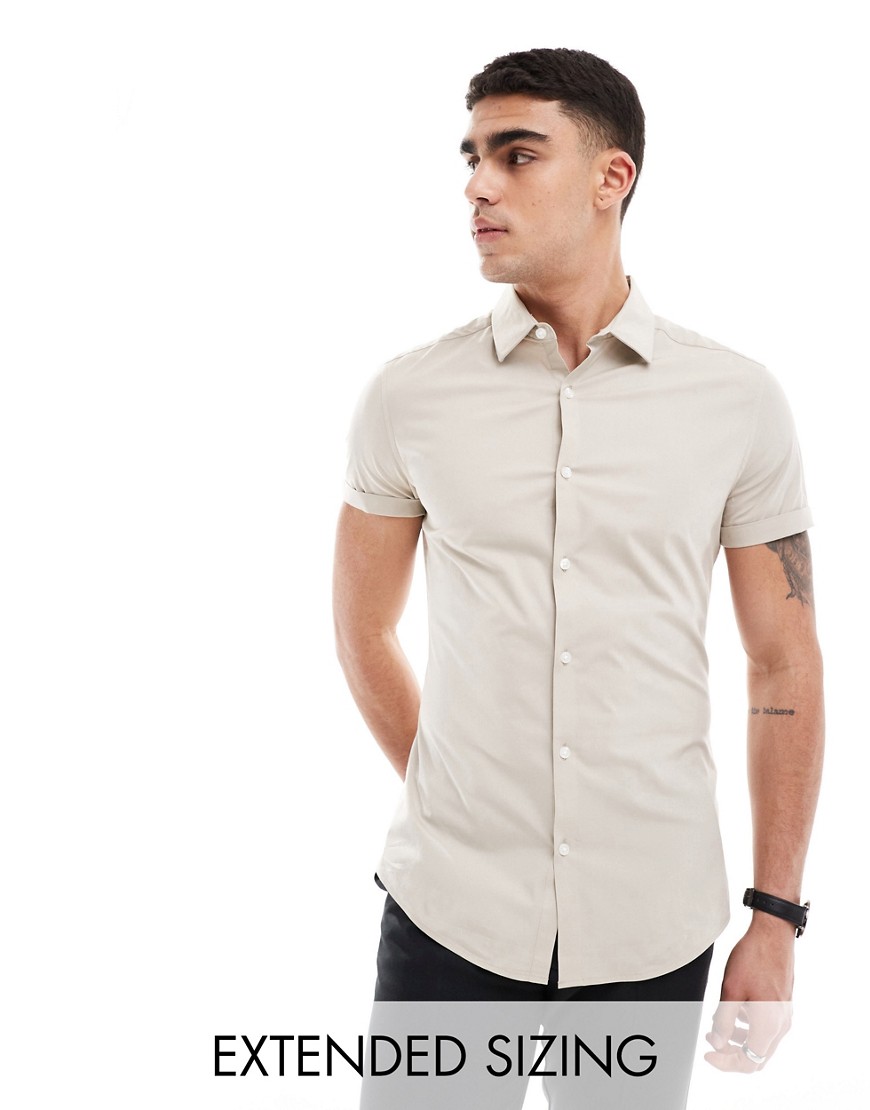 Asos Design Skinny Fit Shirt In Stone-neutral