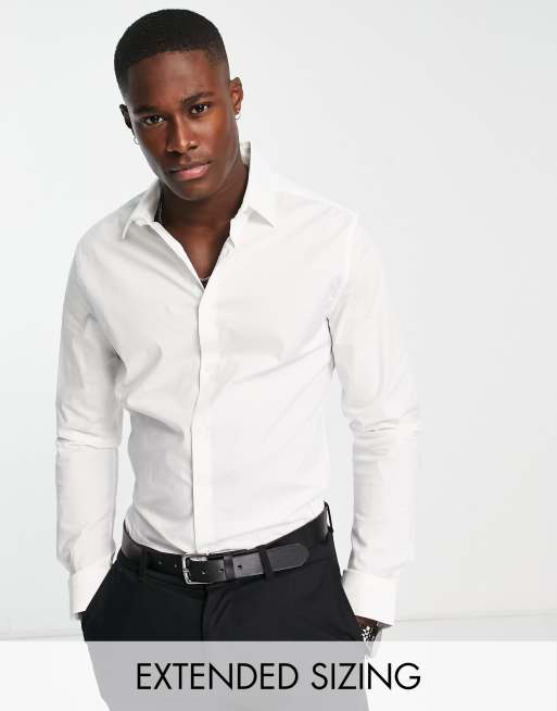 ASOS DESIGN long sleeve fitted shirt in white