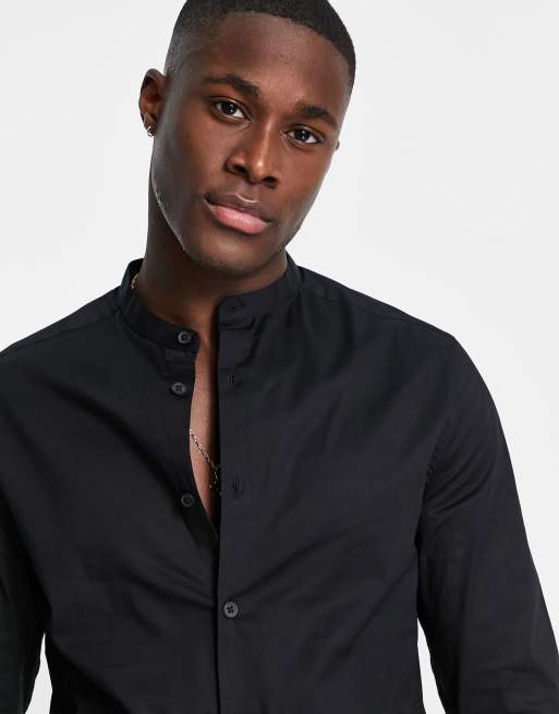 Black banded collar store dress shirt