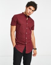 ASOS DESIGN skinny fit shirt with band collar in white | ASOS