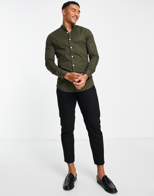 Olive green shirt store with khaki pants