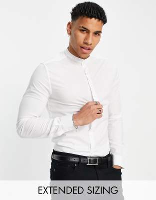 Asos Design Skinny Fit Shirt With Band Collar In White