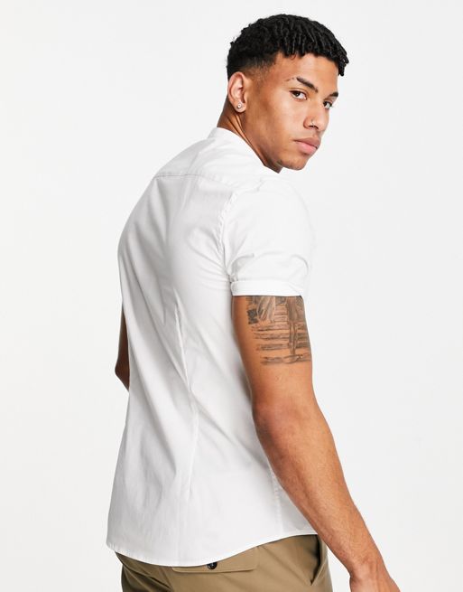 ASOS DESIGN skinny fit shirt with band collar in white