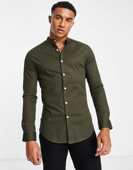 Khaki Grandad Neck T-shirt