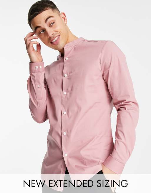 Pink grandad collar store shirt