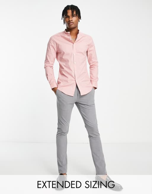 FhyzicsShops DESIGN skinny fit shirt with grandad collar in pink