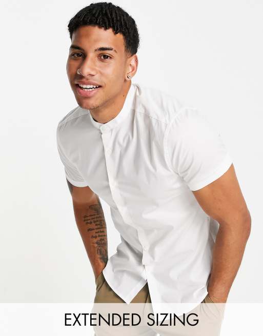 ASOS DESIGN skinny fit shirt with grandad collar in white