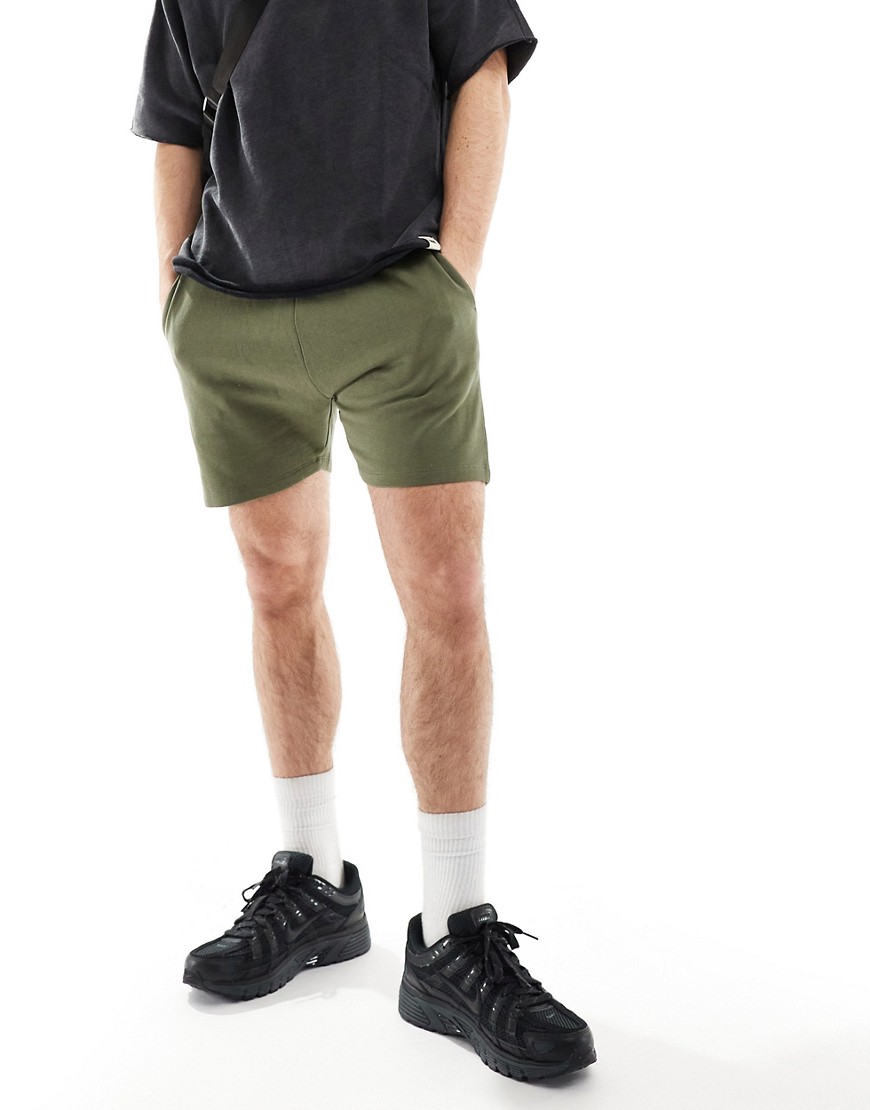 Asos Design Skinny Fit Shorts In Khaki-green