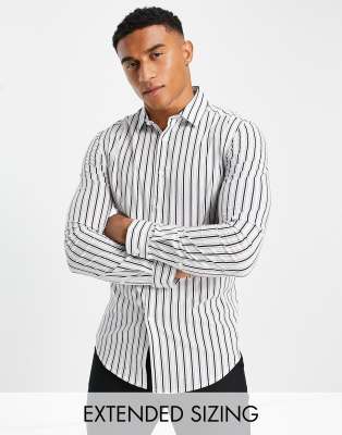 Asos Design Skinny Fit Smart Shirt In White With Navy Stripe