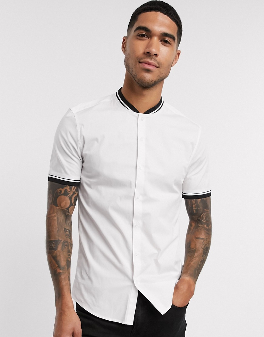 ASOS DESIGN - Skinny-fit stretchoverhemd in wit met geribbelde kraag