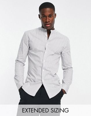 ASOS DESIGN skinny fit stripe shirt with grandad collar in grey