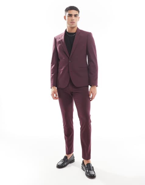 ASOS DESIGN skinny fit suit in burgundy - view 1