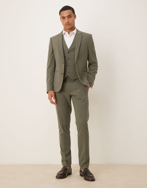 ASOS DESIGN skinny fit suit jacket in khaki green, 2 of 5
