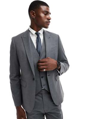 skinny fit suit jacket with wool in charcoal gray