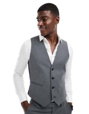 Asos Design Skinny Fit Suit Vest With Wool In Charcoal Gray