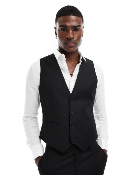ASOS DESIGN skinny fit  suit waistcoat with wool  in black - view 1