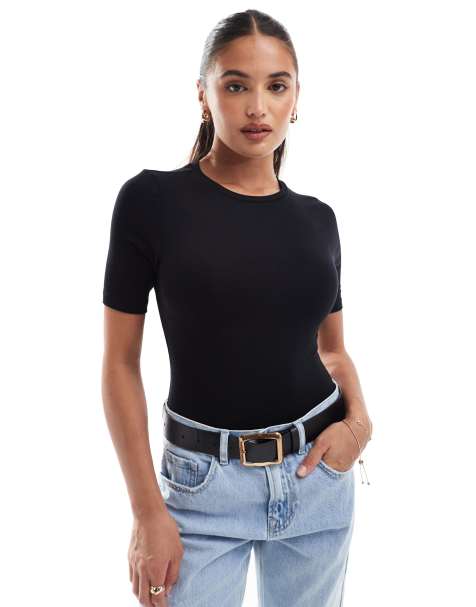 Black Short Sleeve Bodysuits for Women