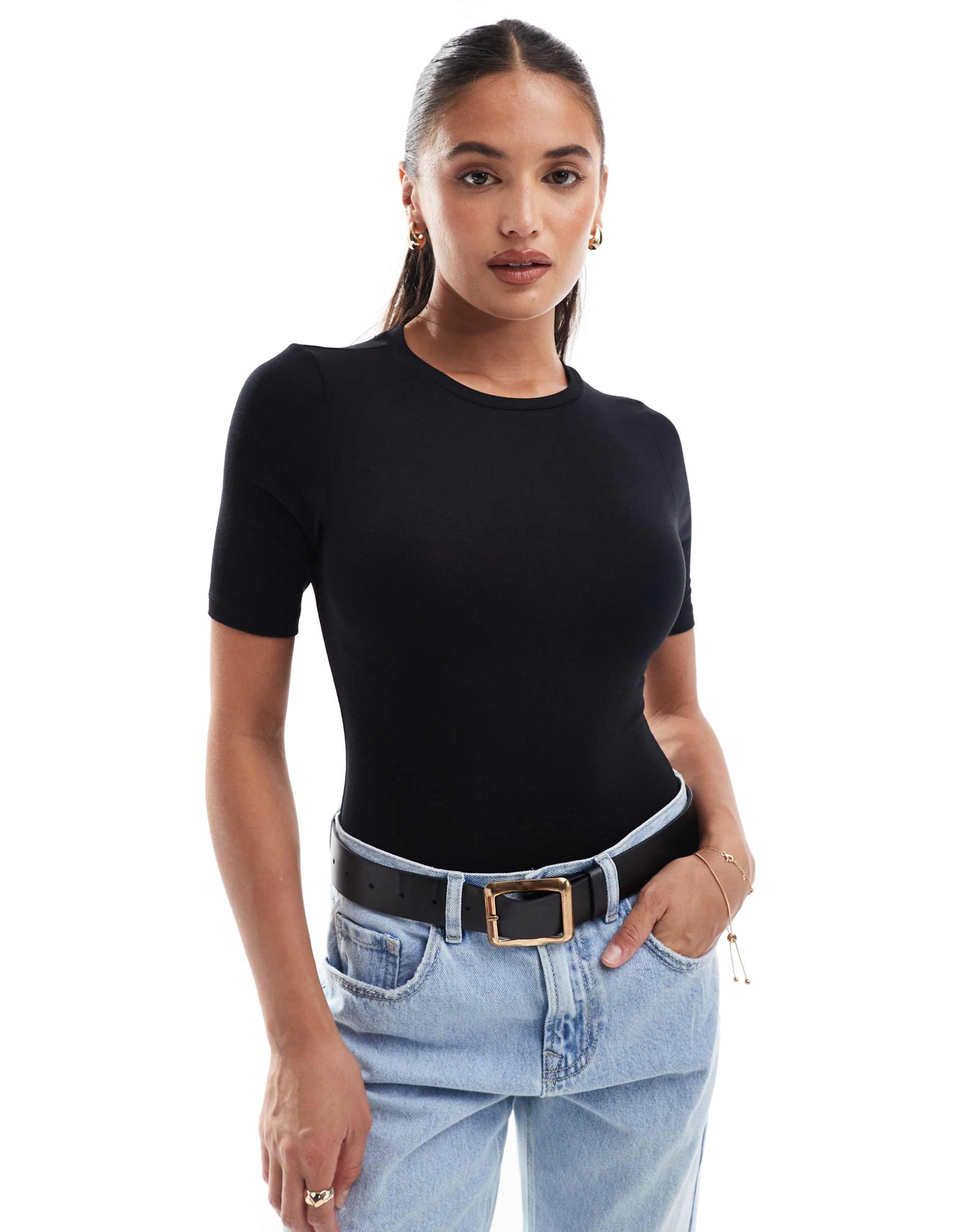 asos design skinny fit t-shirt bodysuit in black
