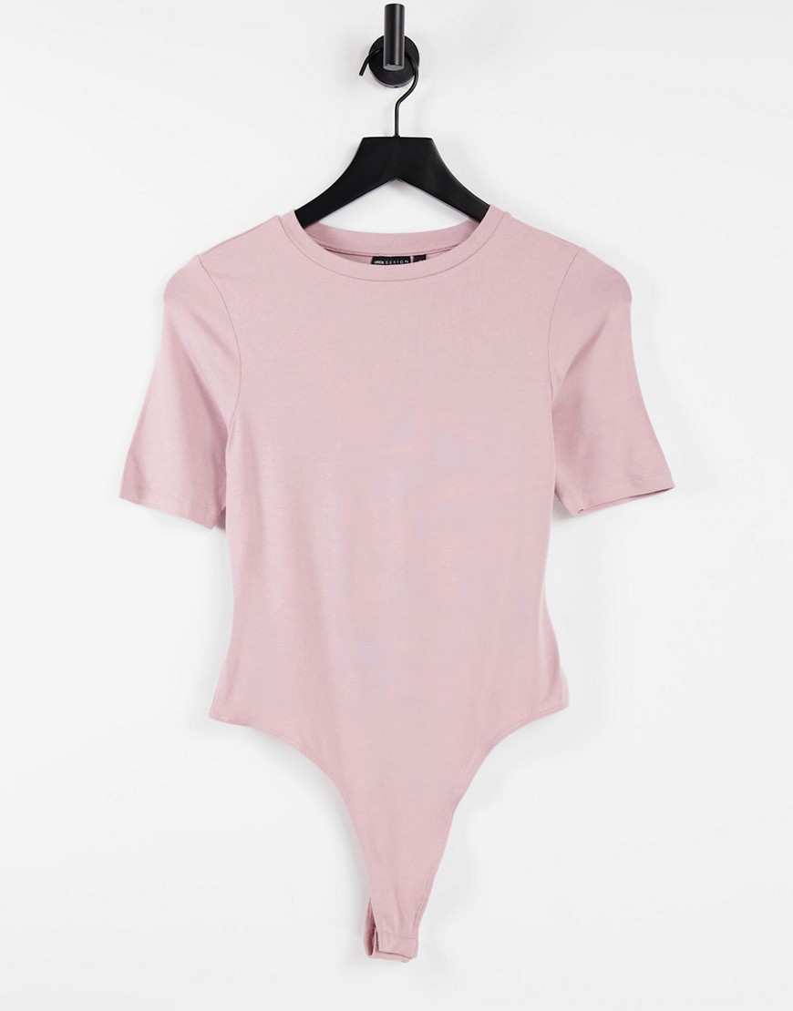 ASOS DESIGN skinny fit t-shirt bodysuit in dusty rose-Pink
