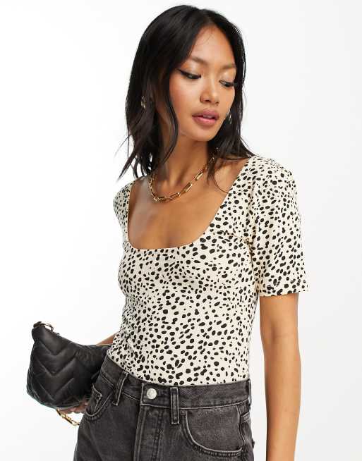 ASOS DESIGN skinny fit T-shirt bodysuit in mini leopard print