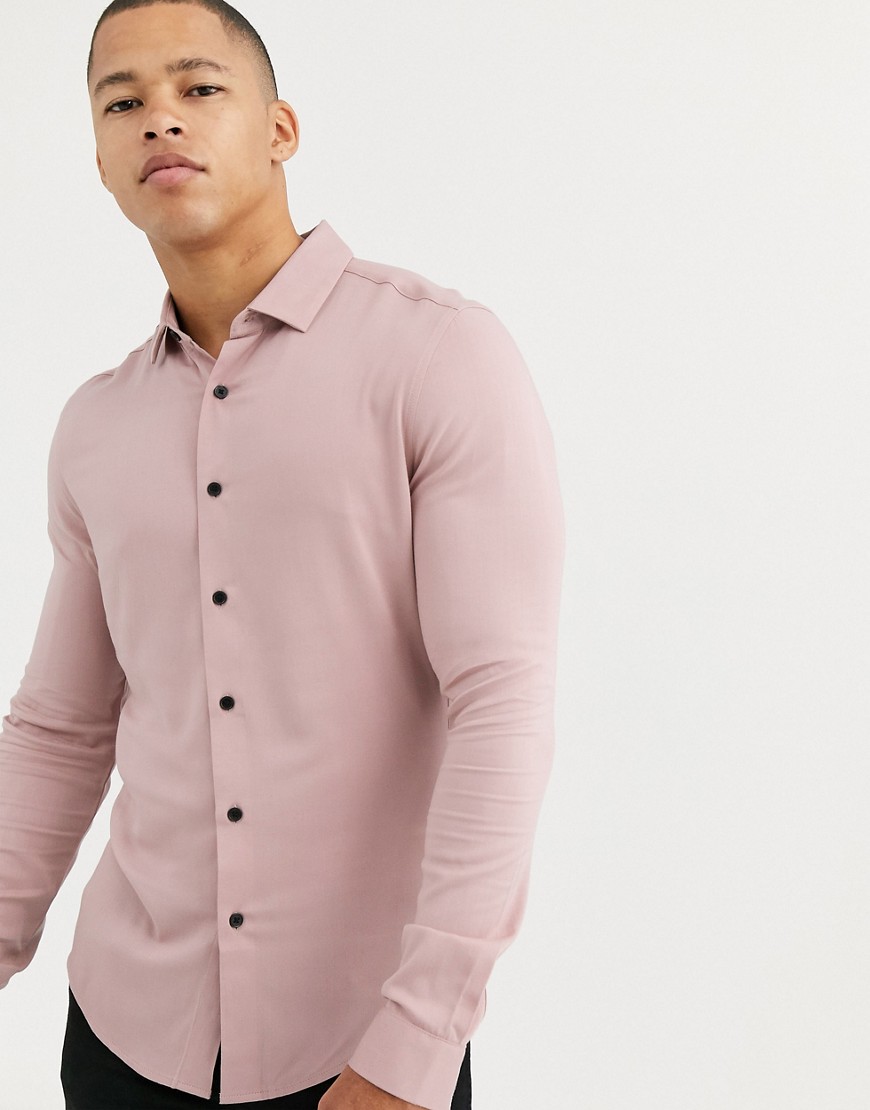 ASOS DESIGN - Skinny fit viscose overhemd in lichtroze