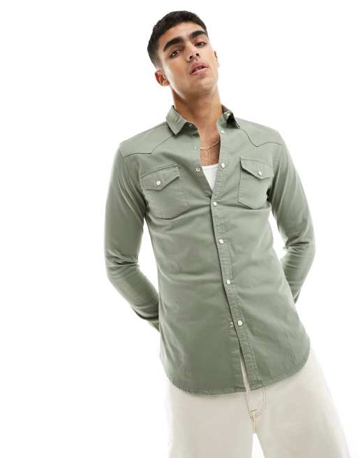 Denim shirt olive store green