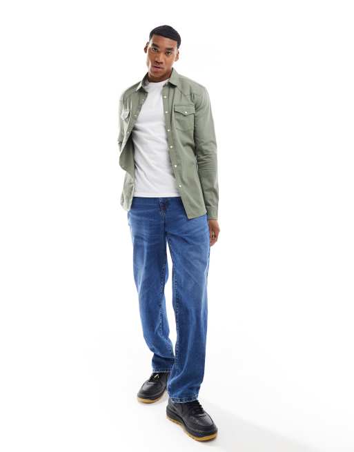 ASOS DESIGN skinny fit western denim shirt in green, 4 of 4