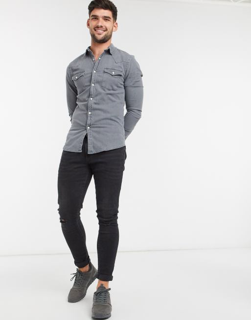 Grey dress shirt sales with jeans