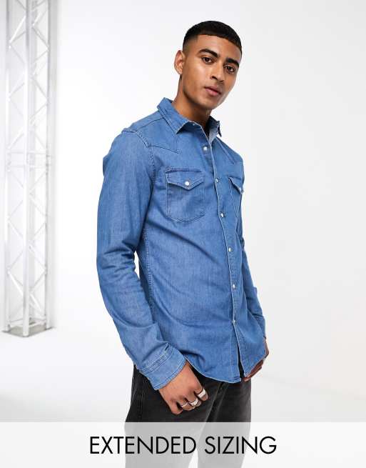 Mid wash hot sale denim shirt