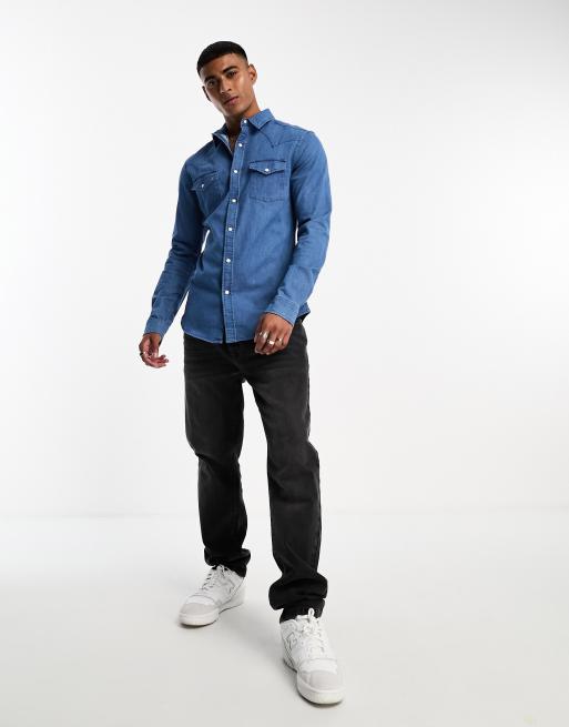 ASOS DESIGN skinny fit western denim shirt in mid wash, 4 of 4