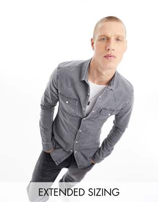 ASOS DESIGN skinny fit western denim shirt in washed black - ASOS Price Checker