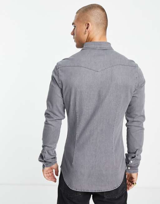 ASOS DESIGN skinny fit western denim shirt in washed black, 2 of 4
