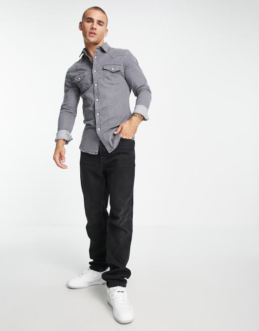 ASOS DESIGN skinny fit western denim shirt in washed black, 4 of 4