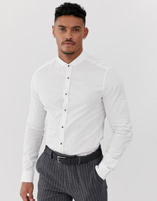 ASOS DESIGN - Skinny-fit wit overhemd met vleugelkraag en drukknopen