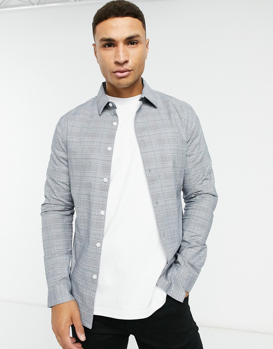 Asos Design Skinny Fit Shirt In Gray Prince Of Wales Check-grey