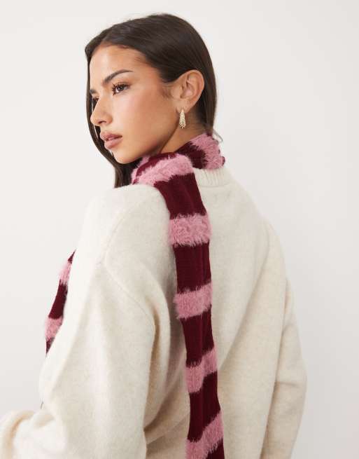 ASOS DESIGN skinny fladt tørklæde i pink og burgunderstribe, 3 af 3