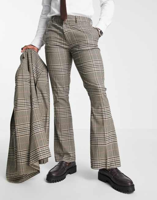 ASOS DESIGN skinny flare suit pants in brown vintage check 
