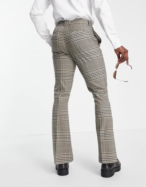 ASOS DESIGN skinny flare suit pants in brown vintage check , 3 of 4