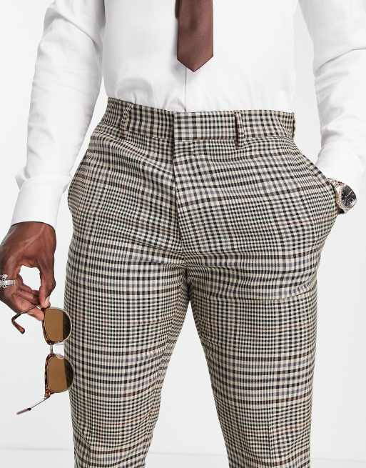 ASOS DESIGN skinny flare suit pants in brown vintage check , 4 of 4