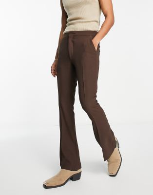 N/A Slim Design Brown Flare Pants Women Korean High Waist Suit