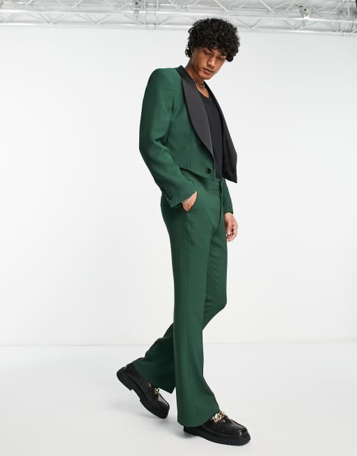 ASOS DESIGN skinny flare suit pants in green