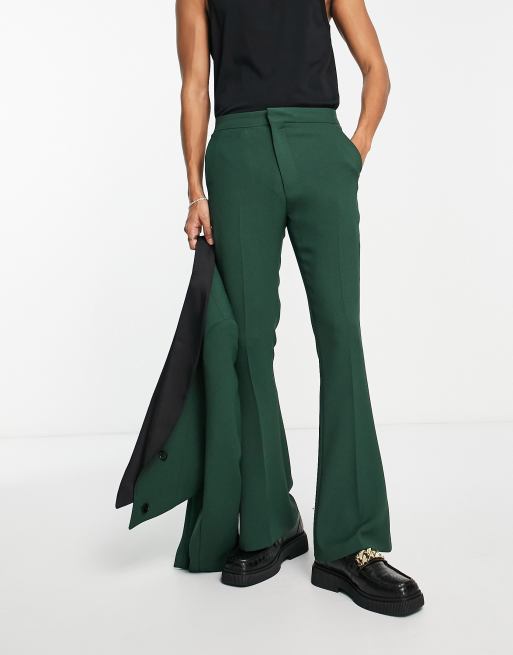 ASOS DESIGN skinny flare suit trousers in green