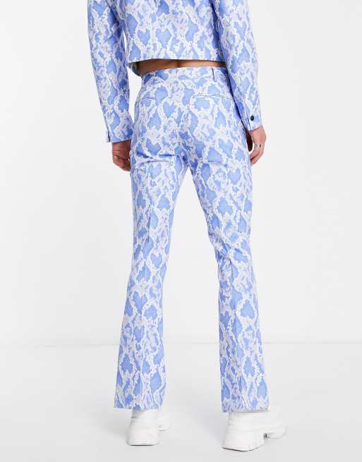 ASOS DESIGN skinny flare suit trousers in snake print in blue