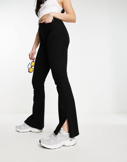 Womens Black High-Waisted Flared Jersey Leggings