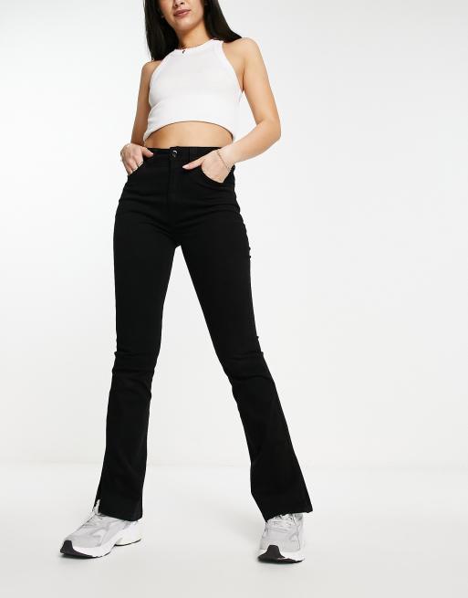 Topshop skinny rib flared trouser in black