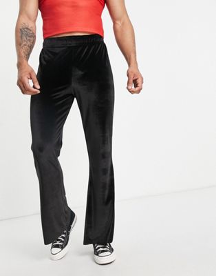 ASOS DESIGN skinny flare trousers in black velvet
