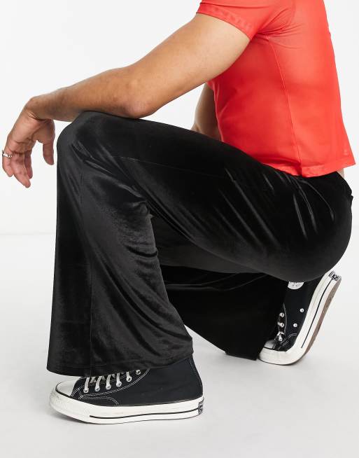 ASOS DESIGN skinny flare trousers in black velvet, 3 of 4