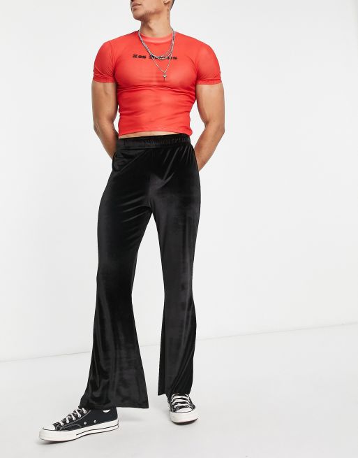 ASOS DESIGN skinny flare trousers in black velvet, 4 of 4